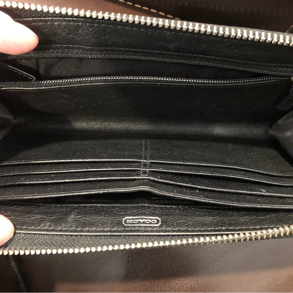 COACH POPPY Continental Full Silver Zip Jacquard C Black Brown Wallet Wristlet - Picture 4 of 15